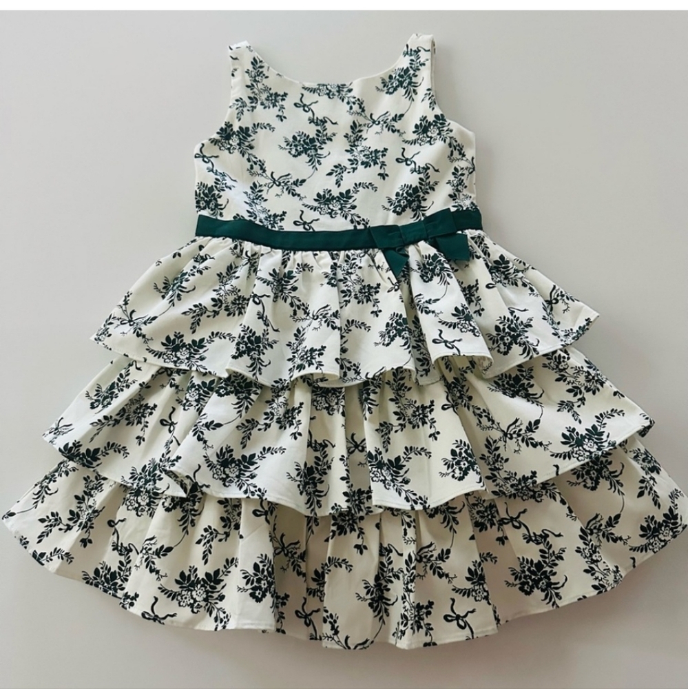 Janie and Jack Girls 6 Floral Toile Tiered Dress Holiday Edition - Picture 2 of 8